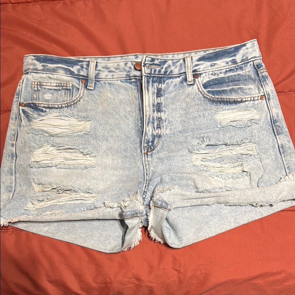 Celebrity Pink Blue Distressed Jean Shorts
